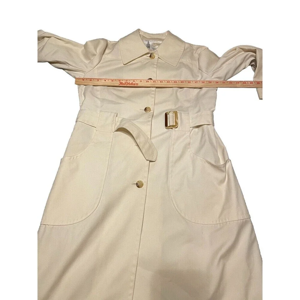 London Fog Off White Maincoat Trench Coat Faux Tortoise Buttons & Buckle - Picture 12 of 16